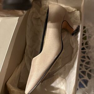 Nine West Champagne Satin Pointed-Toe Mid Heel Pumps